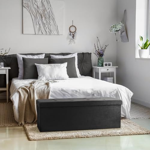 Sorbus Collapsible Storage Ottoman Bench (Black, Large (15” x 43” x 15”)) - image 2
