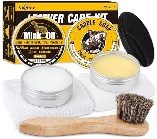 NXPPYY Leather Boot Care Kit, Mink Oil & Saddle Soap for Leather Cleaning & Leather Boots, 6-in-1...