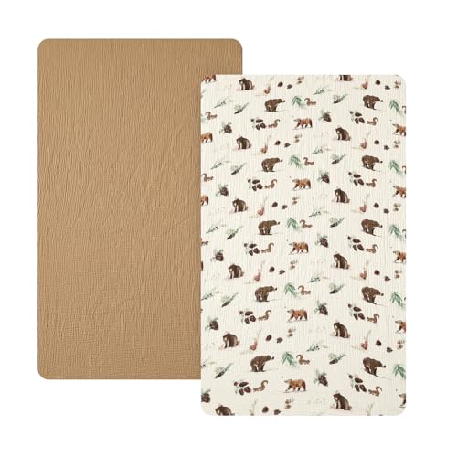 Image of david's kids Muslin Mini Crib Sheets, 2 Pack Cotton Pack N Play Sheets for Boys, Soft Breathable Baby Sheets Fit Pack N Play, Playard and Mini Crib Mattresses, Woodland Animal