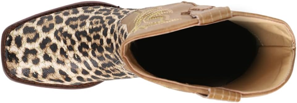 ROPER Kids Girls Glitter Leopard Square Toe Casual Boots Mid Calf - Brown