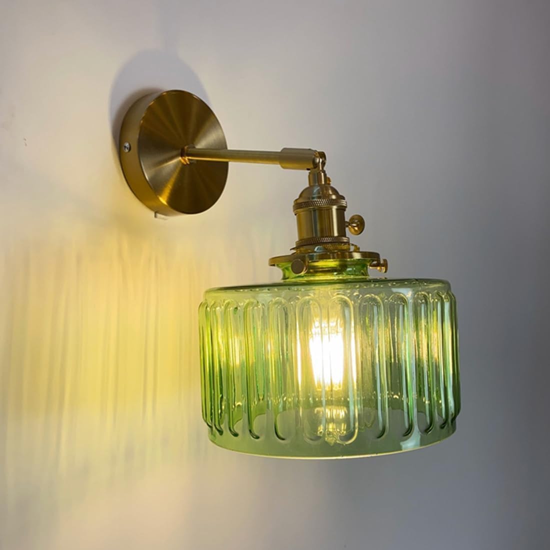 KBUUKYYXouy Wall Sconce, Bathroom Light Fixture, Glass Wall Mount Light with Clear Stripe Shade, Mid Century Modern Swing Arm Design(B)