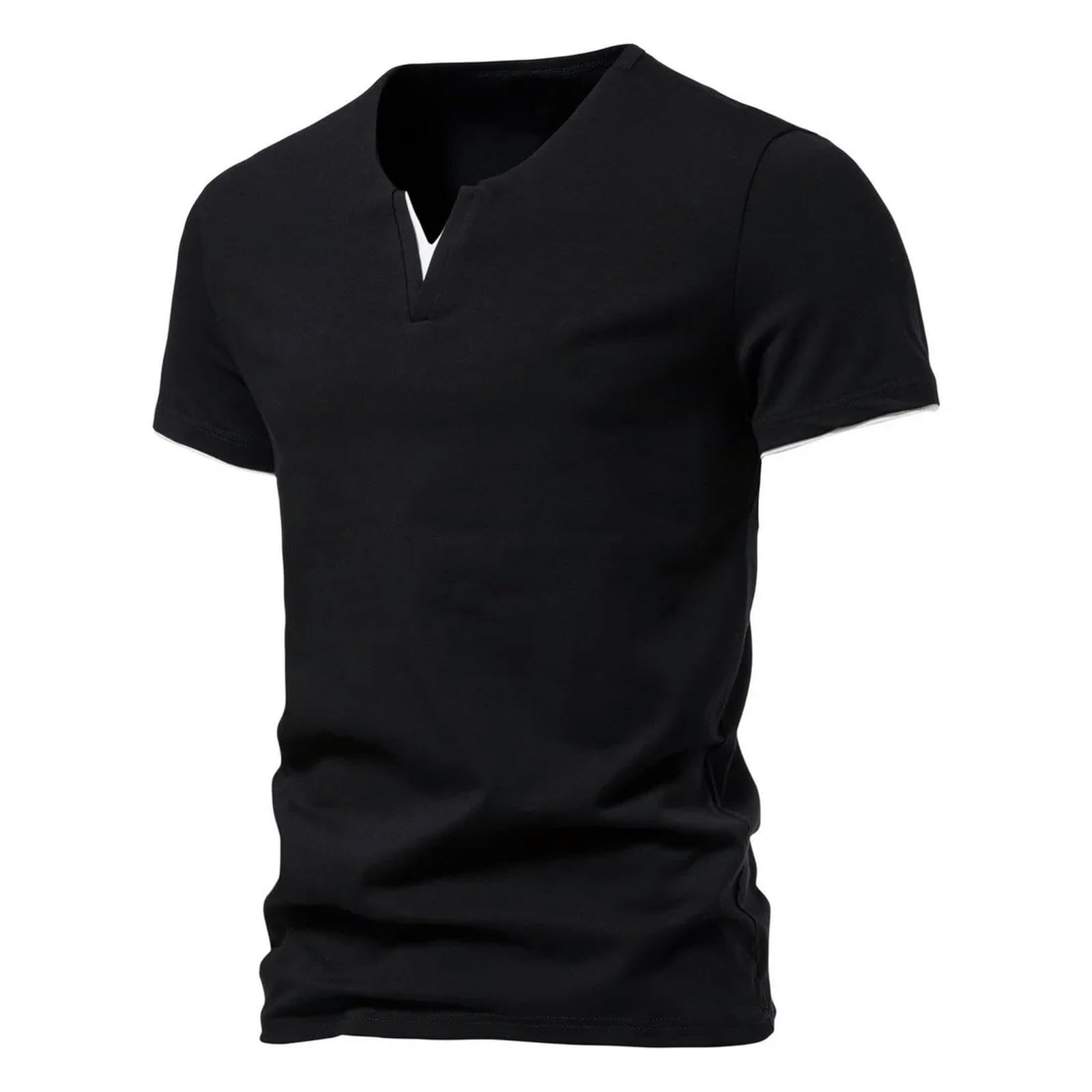 T Shirt Uomo T-Shirt A Maniche Corte di Grandi Dimensioni da Uomo con Spalle Calate, Cotone-Nero-l