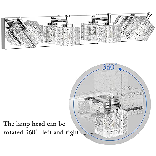 Image of Ralbay Modern LED Chrome Vanity Lights - 4 Lights Crystal Bathroom Light Fixtures Over Mirror