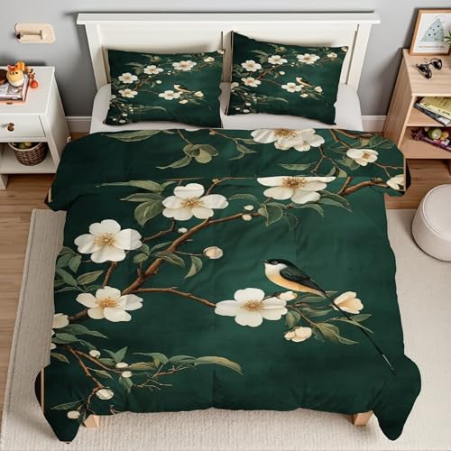 Parure de lit 90x190 fleurs et oiseau avec housse de couette en microfibre