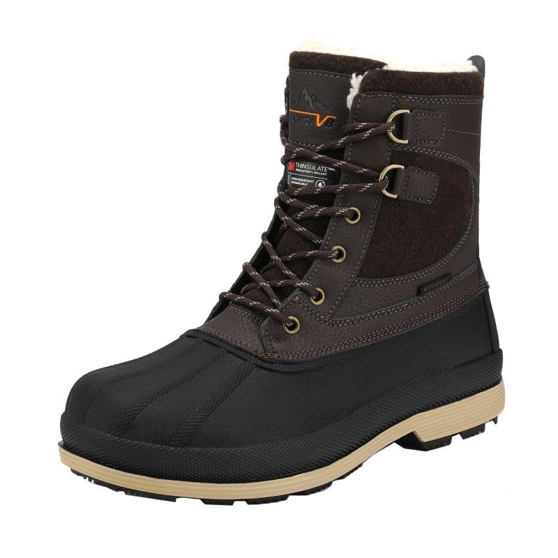 NORTIV 8 Men's Waterproof Winter Snow Boots,Size 10.5W,Dark Brown/Black,AVENUE-W