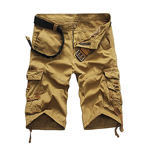 Maiyifu-GJ Men's Relaxed Fit Camo Cargo Shorts Lightweight Multi Pocket Outdoor Short Pants Casual Hiking Tactical Shorts (Khaki,36)