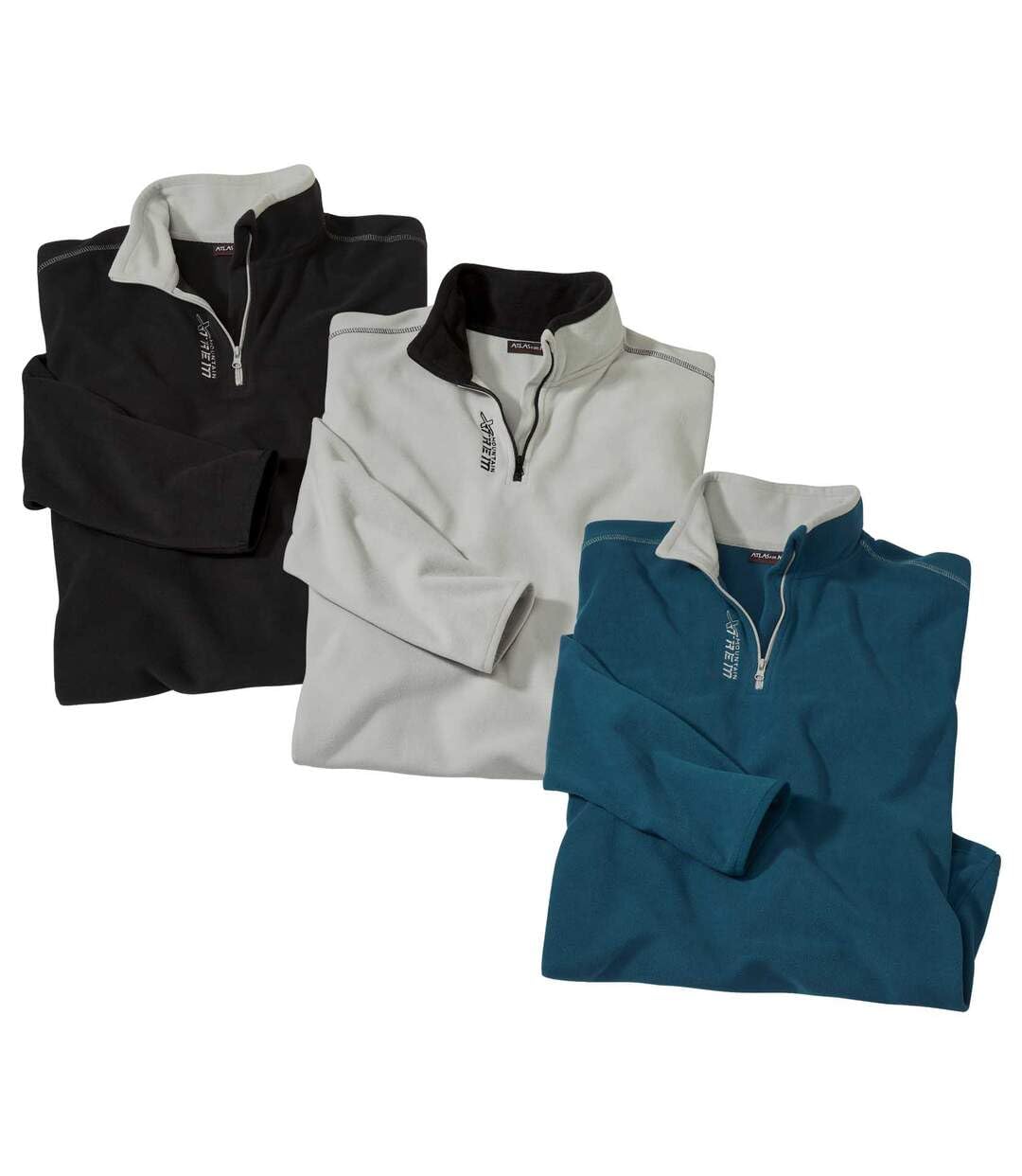 ATLAS FOR MEN - Set di 3 Maglioni in Pile da Uomo - Ultra Leggero e Caldo - Maglione a Collo Alto con Zip - Ideale per l'inverno/Viaggio - Maglioni in Pile da Uomo - Disponibile in Taglie Grandi