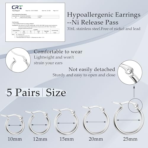 BESTEEL 5-10 Pairs Silver Gold Plated Hoop Earrings Set for Women Men Hypoallergenic Surgiacl Stainless Steel Small Huggie Earring Stacks Pack Jewelry for Multiple Piercing Waterproof2