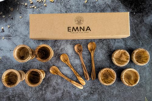 EMNA – Olivenholz Frühstücks-Set 12-teiliges, Geschenk-Box, 4 Eierbecher, 4 Schälchen, 4 Löffel, Handgefertigt, Geschenkidee, Ostern, Weihnachten, Geburtstag, Natur Holz Edel, Mama, Kinder Geschenke – Bild 7