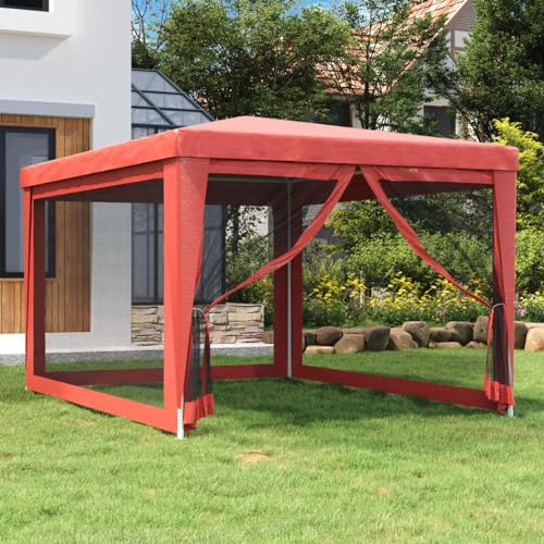 Gecheer Tienda para fiestas con paredes laterales de red roja 3 x 4 m HDPE, cenador de exterior, toldo, pérgola con tela, pabellón de jardín, carpa para fiestas, cenador para barbacoa, A319235