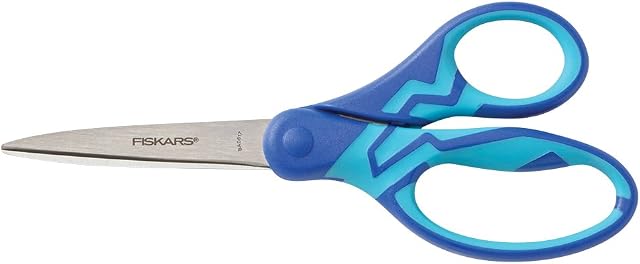 Fiskars Tesoura SoftGrip para estudantes canhotos de 17,8 cm para crianças 12-14  Tesoura canhota para escola ou artesanato  Material de volta às aulas  Blue Lightning