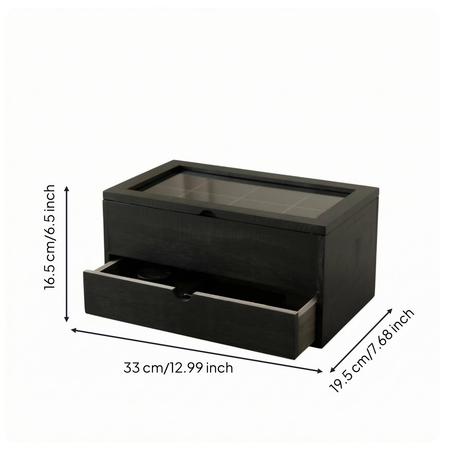 Qianly Boîte Thé Bois Double Niveau Boîte Compartimentée Gain Place Rangement Maison pour Bureau, Noir