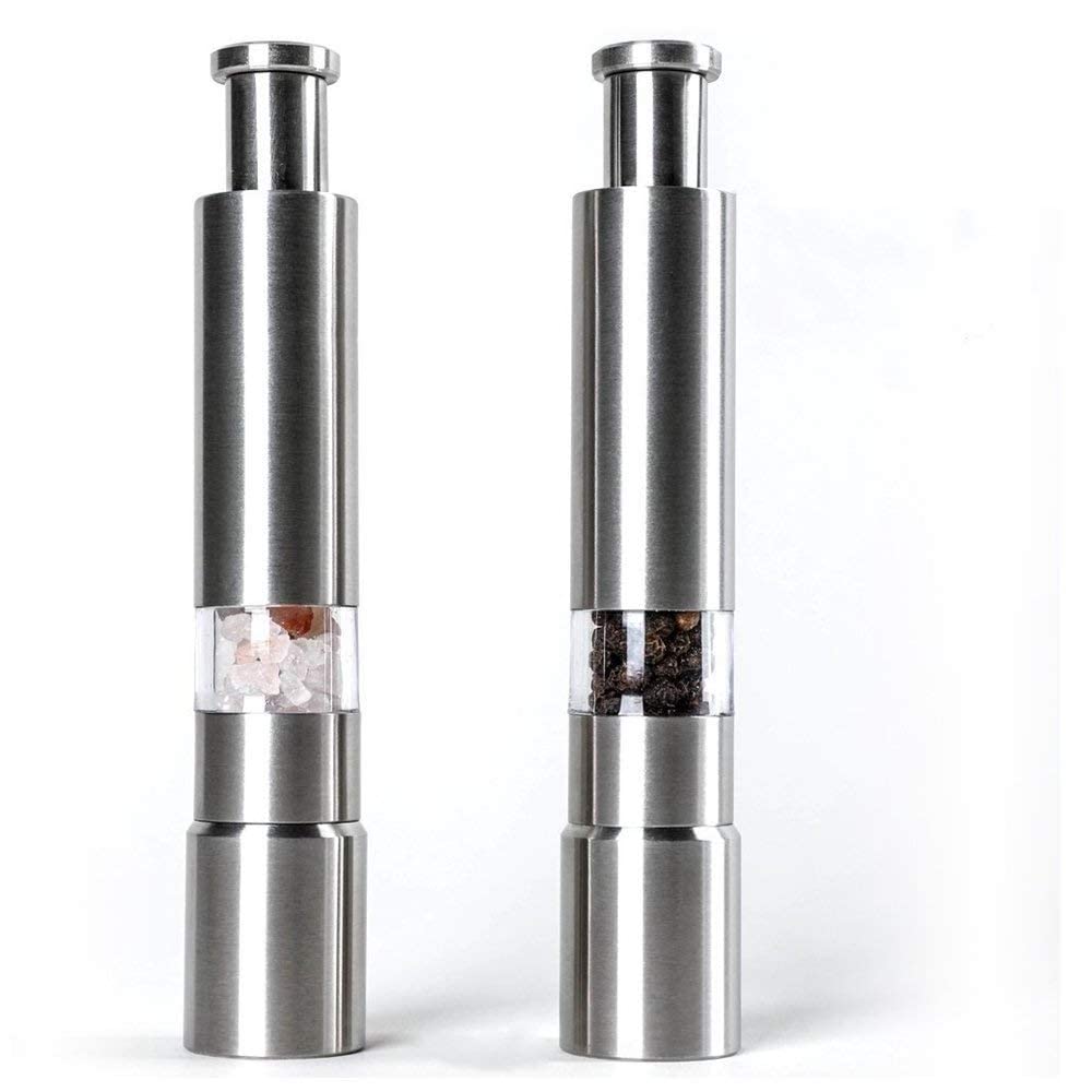 Stainless-Steel One-Handed Thumb Push Button Salt and Pepper Grinder for Black Pepper Or Himalayan Salt (2)-image-49