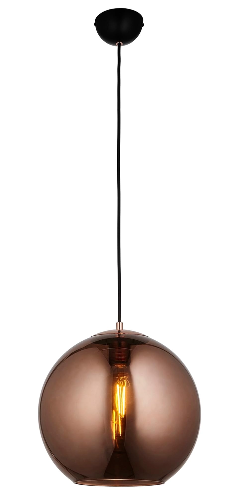 National Lighting Boula Pendant Light 300mm - Copper Mirrored Glass Ceiling Light Sphere with Matt Black Fitting - Adjustable Height Modern Hanging Lamp Fixture - E27 Bulb LED Compatible — image 1