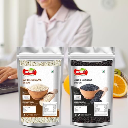 Image of BOKF Black & White Sesame Seeds | Natural, Unpolished Til | High in Calcium & Iron | Ideal for Cooking, Chutneys, Ladoos & Baking | Gluten-Free, Vegan (Kala Safed Till)