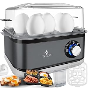 KESSER® Eierkocher für 1 bis 8 Eier elektrisch aus Edelstahl 500W & Warmhaltefunktion | LED-Drehschalter drei Härtegrade BPA-Frei & Spülmaschinenfest | Messbecher, Eierhalter & Omlettschale Anthrazit