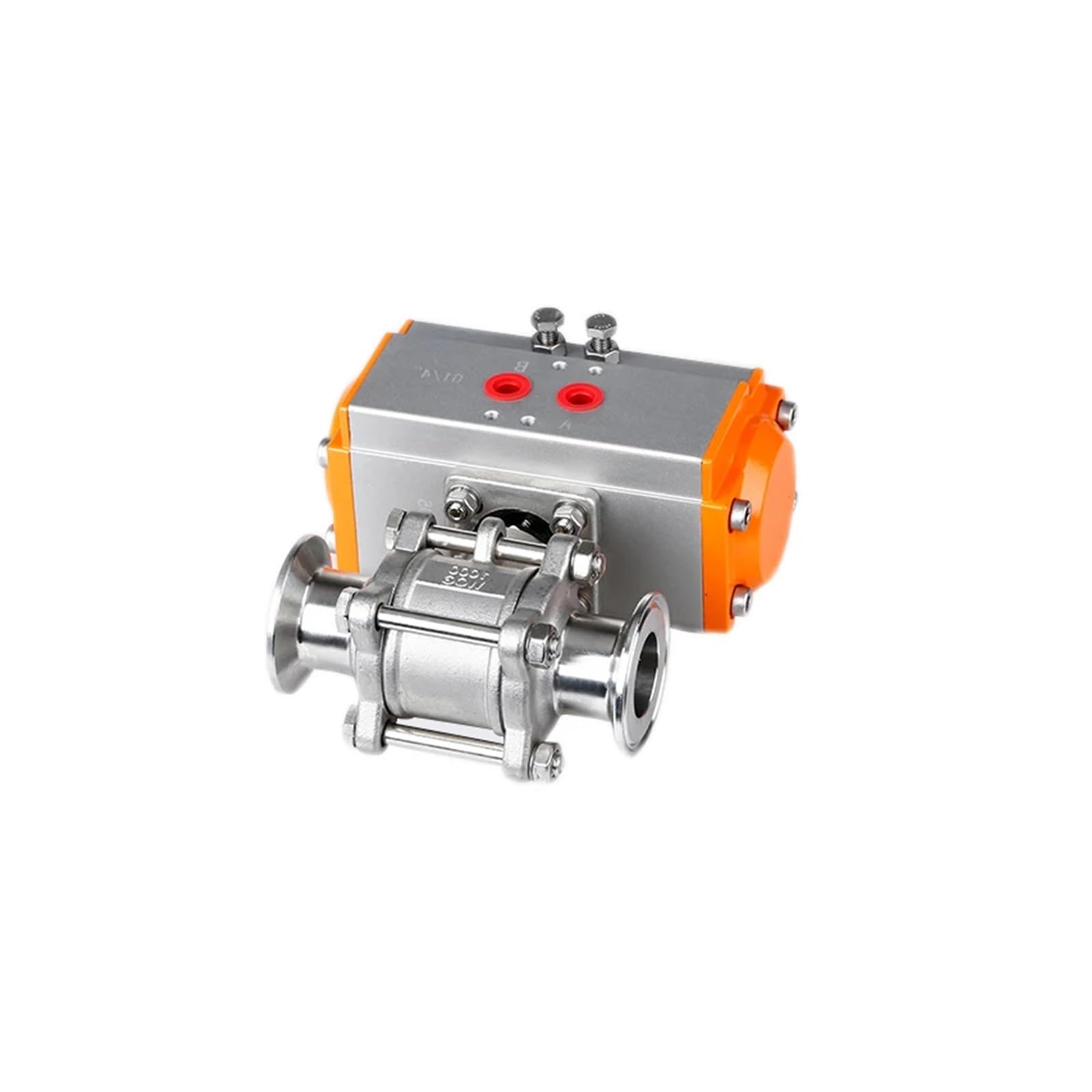 3/4" SS304 Three Piece Tri Clamp Ferrule Type Ball Valve with Double Acting Cylinder