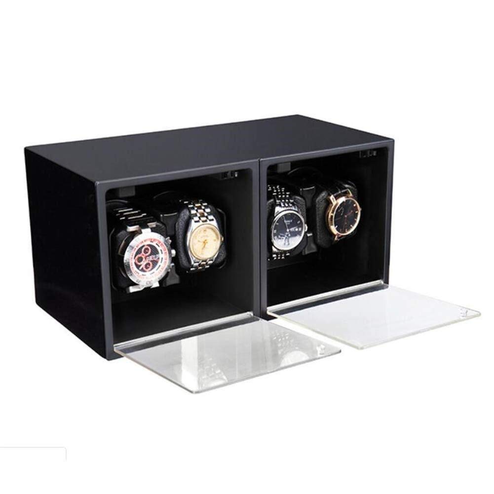 4+0 Uhren Automatischer Uhrenbeweger Leise Motoren Handgefertigter Aufbewahrungskoffer aus Holz Klavierlack Schwarz glänzend Antimagnetisch-30×16×15.5CM Little Surprise