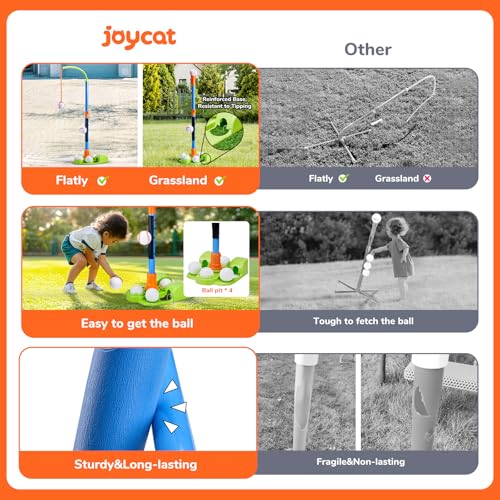 JoyCat 3-in-1 T Ball Set for Kids 3-5,Toddler Baseball Set-T Ball Stand,Hanging Tee,Auto Launcher,6 Balls-Adjustable Height Sports&Outdoor/Indoor Toys for 3 4 5 6 7 8 Year Old Boy Girl Birthday Gift