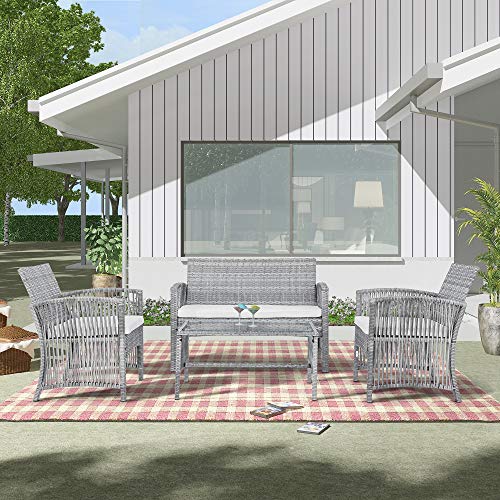 Wicker Patio Furniture, Bistro Set 4 Piece Outdoor Patio Furniture Bistro Sets Rattan Chair Wicker Set Outdoor Indoor Use Backyard Porch Garden Poolside Balcony Furniture Sets #TOP1