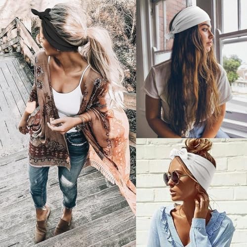 Image of DRESHOW 6 PCS Adjustable Headbands for Women Knotted Headbands Elastic Non-Slip Fashion Hair Bands for Workout Sports Running Yoga