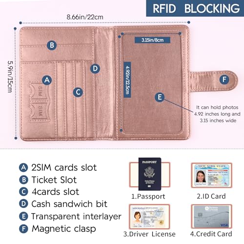 Image of Passport Holder and Card Slot Combo RFID Blocking Leather Family Travel Passport Wallet Travel Accessories for Men Women US Passport Cover Protector (Travel black)