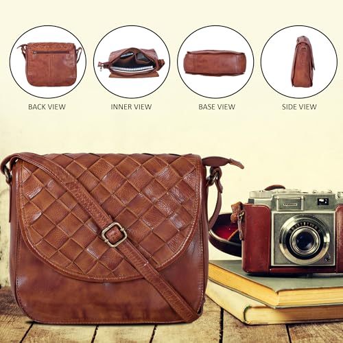 Image of Genuine Leather Shoulder Crossbody Purse For Women with Adjustable Strap, Mobile Pocket & Outside & Inside Zipper
