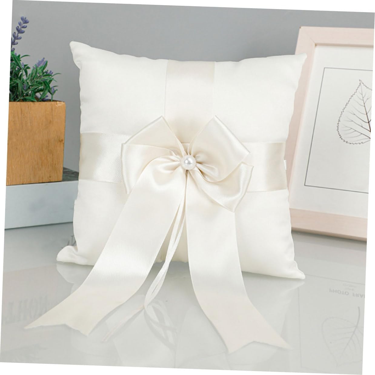 Wedding Ring Pillow with Bowknot Ribbon Bowknot Ring Bearer Cushion for Ceremony Wedding Party Decoration,