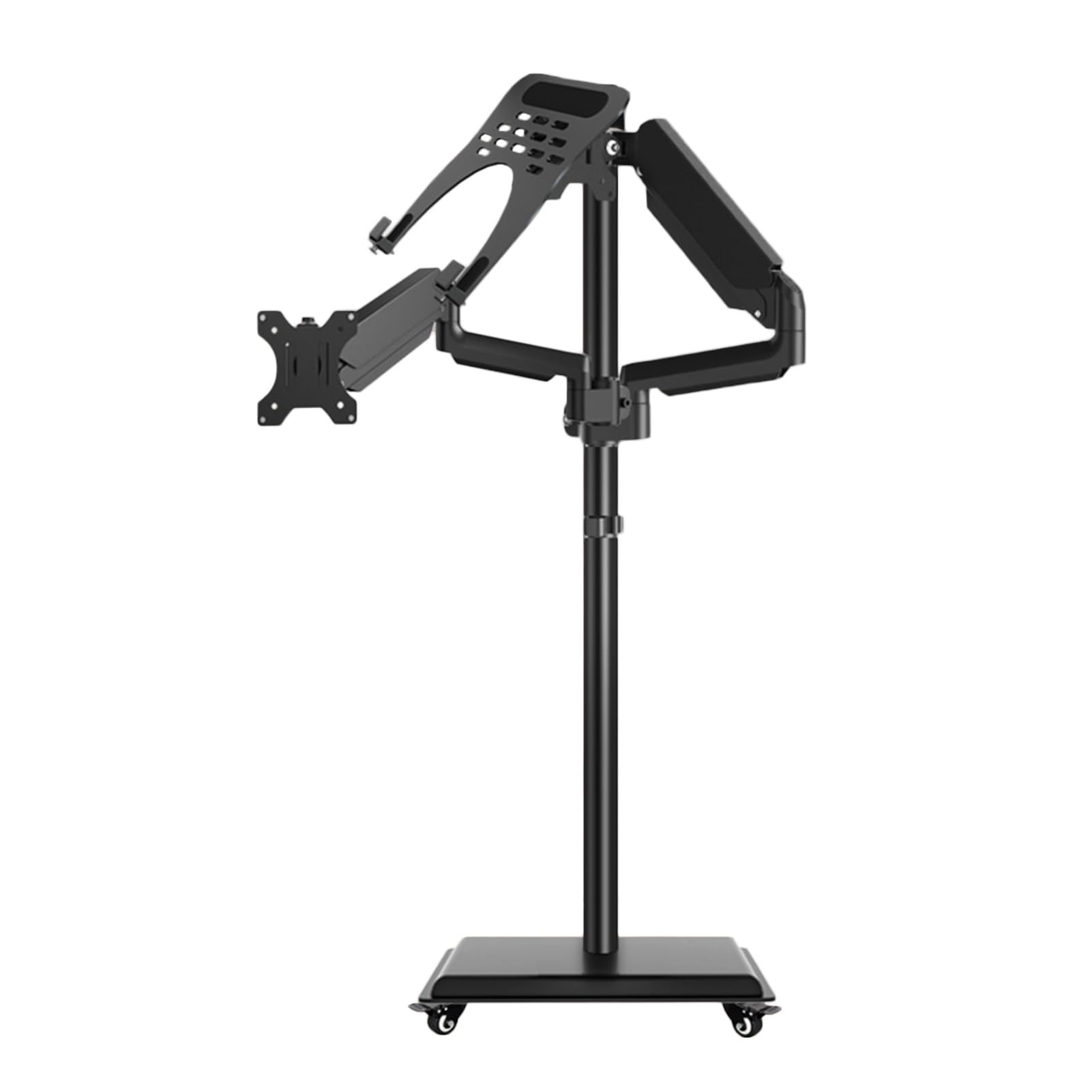 Laptop Floor Stand Floor-Standing Roller Steel Shelf Portable Dual-Screen Lifting for Home Outdoor Office