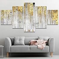 SIGNWIN 5 Panel Canvas Wall Art Abstract Trees with Yellow Leaves Abstract Plants Illustrations Impressionism Modern Panoramic Relax/Calm Multicolor for Living Room, Bedroom, Office - 60
