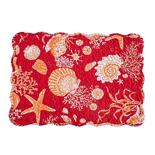 Image of Ruby Red & Orange Vintage 100% Cotton Quilted Set of 6 Placemats 13 inch x 19 inch