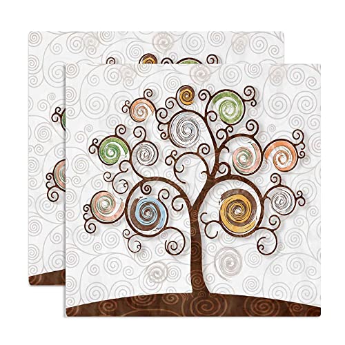 Lupia - Sottotutto decorato Albero della Vita in Legno QUADRATO Sotto bicchiere, piatto, pentola TREE WHITE 20x20 cm Set 2 pz