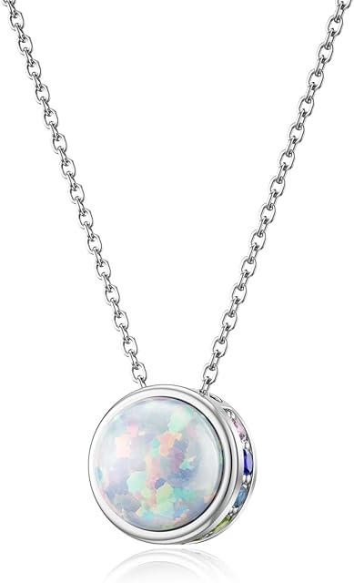 LANBEIDE Birthstone Necklace 925 Sterling Silver Round Gemstone Pendant Necklace Birthday Jewelry Gift for Women