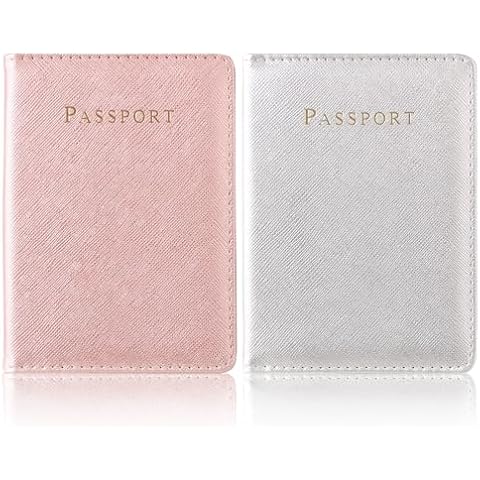 2 Pack Passport Holder，Passport Holder with Card Slots holder，Passport Case,Passport cover for Women and Men，Passport Wallet Travel Essentials and Accessories (2 PACK, Pink and Silver) Cover