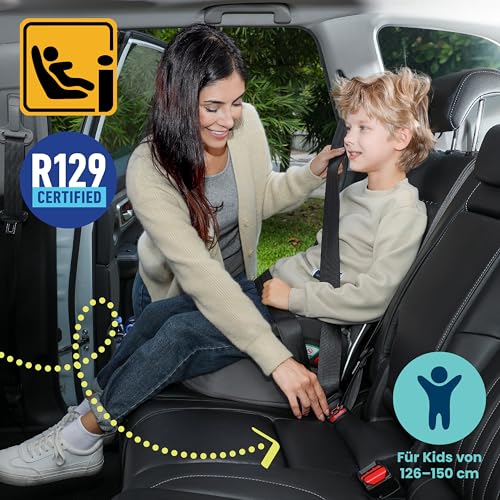 Trunki BoostApak 2-in-1 Kindersitz & Rucksack (ab 6 Jahren) - i-Size Kindersitzerhöhung mit 8-Litern Stauraum, Handgepäck Kinderrucksack & Sitzerhöhung Auto Kinder (126-150 cm) - Grau