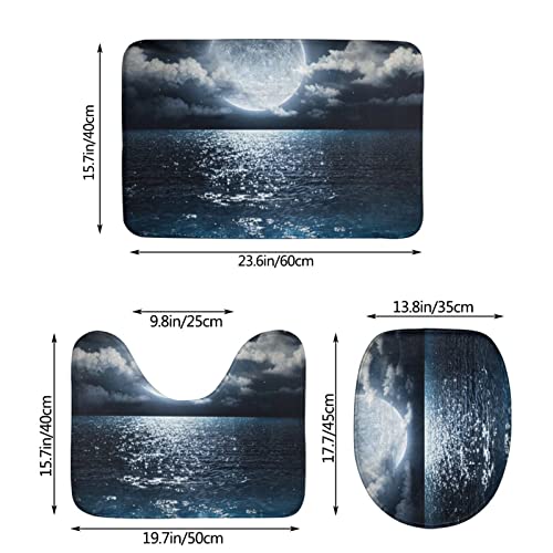 DIRYKILP Badematte + Konturmatte + Toilettendeckelbezug, Ozean und Mond 3 Stück Badematte Set, mit rutschfester Klebeunterseite – Bild 4