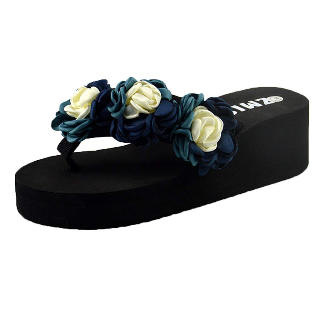 Women Platform Flip Flops, Female Bohemian Muffin Soft Fabric Non-Slip Home Bathroom Beach Casual Wedges Thong Sandals Sale!