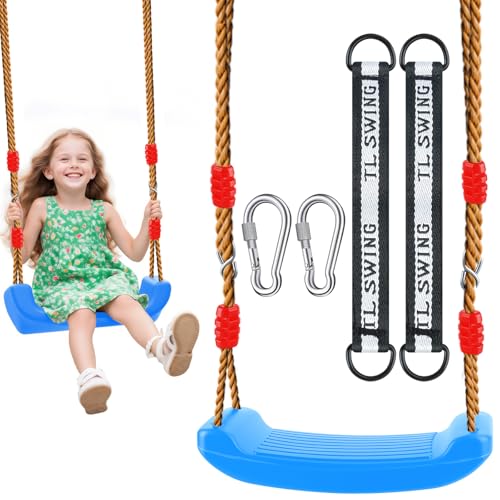 Muyohix Asiento de Columpio para Niños, Asiento Columpio de Plástico, Columpios Infantiles con 2 Cuerda y 2 Mosquetones, Altura Ajustable, Antideslizante, Asiento Columpio Jardin Exterior (Azul)