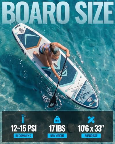 Image of 10'6''x33''Inflatable Stand Up Paddle Board, 400lbs Extra Wide Stand Up Paddleboard with Kayak Seat, Anti-Slip EVA Deck Premium SUP Accessories Kit, Non-Slip Stable Deck Boat
