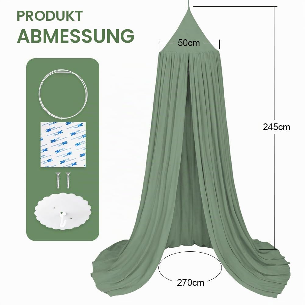 Aolso Betthimmel Babybett, 245x270 cm, Baumwolle, Romantisch, Grün