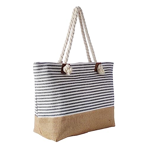 DonDon Bolso de playa grande impermeable con cremallera - Rayas negras