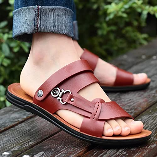 Men's Toe Sandals Fashion Beach Shoes Slippers Leather Sandals(42)3