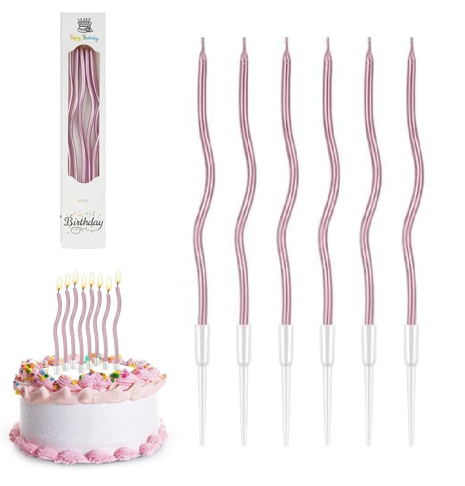 Le Me Lis Unscented Party Twisty Metallic Pink Spiral Candles- (6Pc), Twisty Candles for Birthday, Baby Shower, Wedding Party & Cake Decoration-image-29