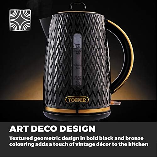 Alt Text for image 2: Tower Empire jug kettle and toaster in art deco design