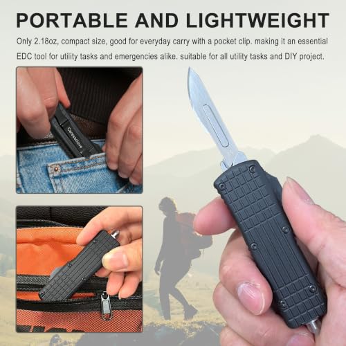 Image of Automatic Folding Utility Scalpel Knife For Men | Self Retracting Pocket Knife, Auto Retractable Box Cutter Push Button, Come with 10pcs #24 Replaceable Blades, With Clip