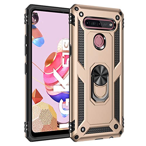 BestST Funda para LG K51S, + HD Protector Pantalla,Antigolpes Rígida Robusta Carcasa Resistente al Impacto Militar Duradera Blindada Fuerte de Seguridad con Anillo Soporte,Oro