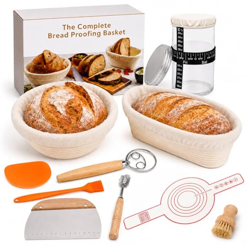 Cesta de fermentación para pan de masa madre, kit de panadería con banneton y útiles 2