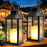 Yowin Lanterne da Esterno 2 Pezzi Lanterna Solare da Giardino con Candele Tremolante, Lampada Solari da Appendere Impermeabile Lampade da Tavolo per Arredo Giardino Terrazzo Balconi Decorazioni