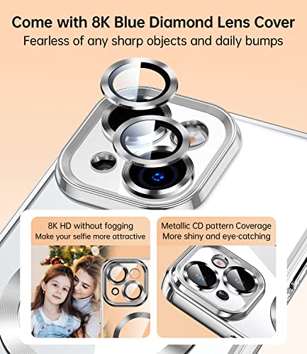 Jueshituo Magnetic Matallic Glossy Clear For Iphone 13 Case With Full Camera Cover Protection [No.1 Strong N52 Magnets] [Military Grade Drop Protection] For Women Girls Phone Case (6.1")-Silver #TOP3