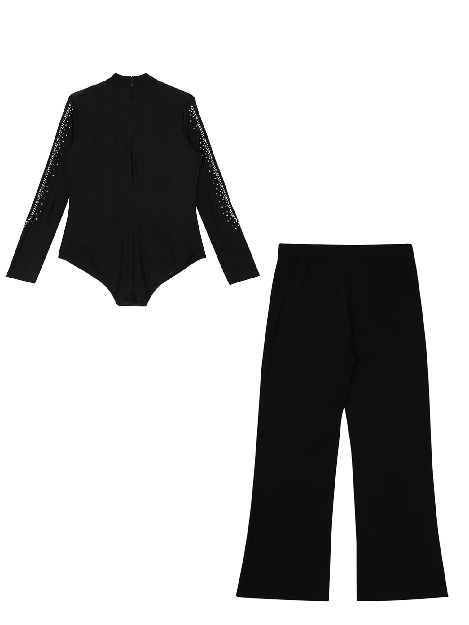 ranrann Camicia da Ballo Bambino con Strass Body Danza Classica Ragazzo Pantaloni Vita Alta per Latino Samba Rumba Balletto Tuta Pattinaggio Artistico Dancewear